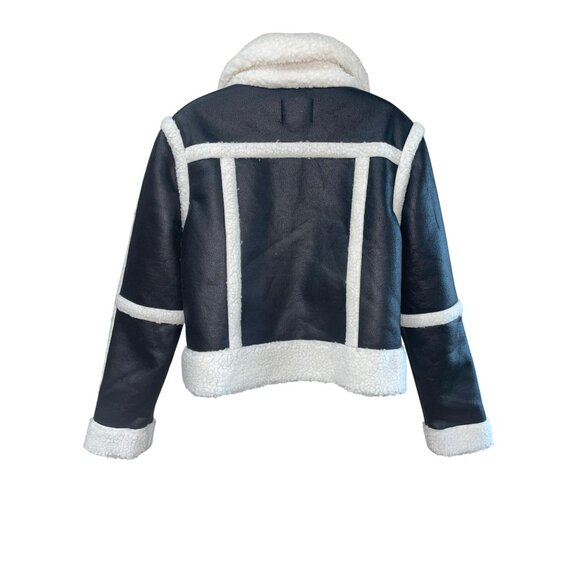 New Vigoss Shearling Aviator Jacket Faux Leather & Sherpa Trim Size Medium - Picture 3 of 9